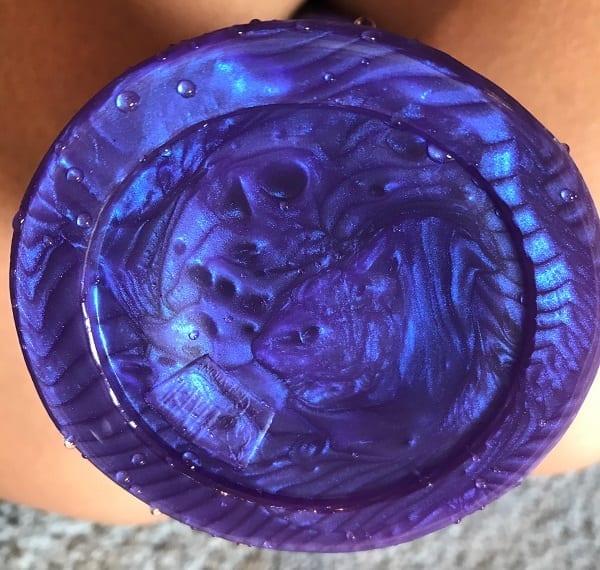 Large Realistic Bent base bottom, with shiny/swirly purple marbled silicone.
