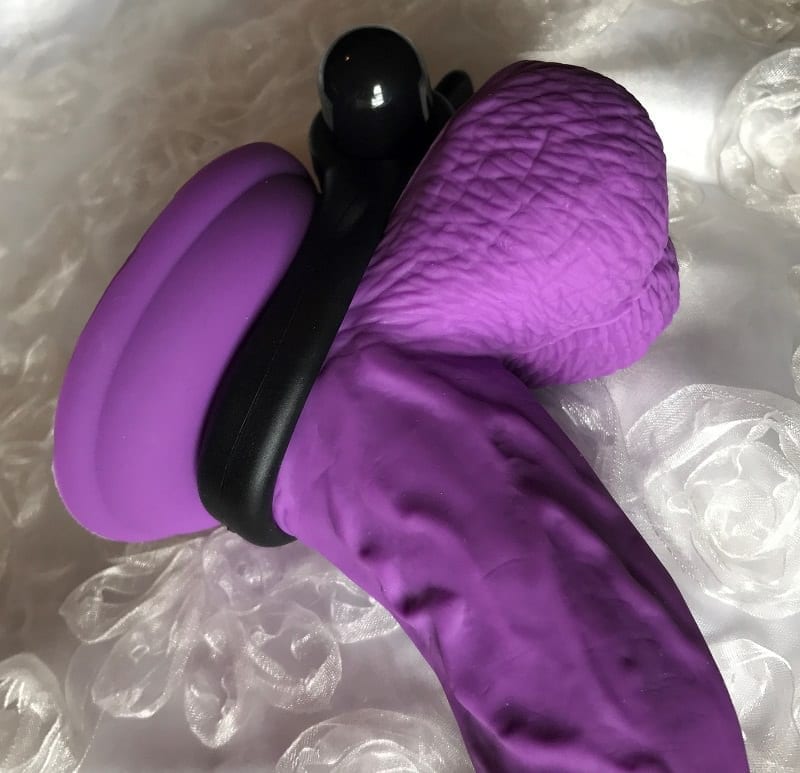 Screaming O Charged Skooch vibrating cock ring on Blush Ruse Magic Stick dildo