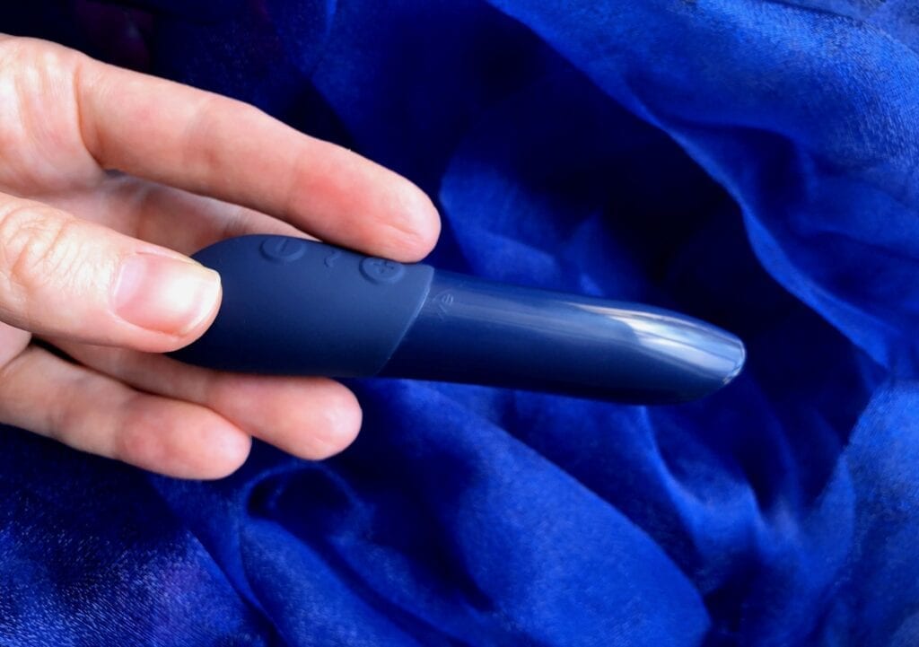 We-Vibe Tango X review in hand navy powerful bullet vibrator