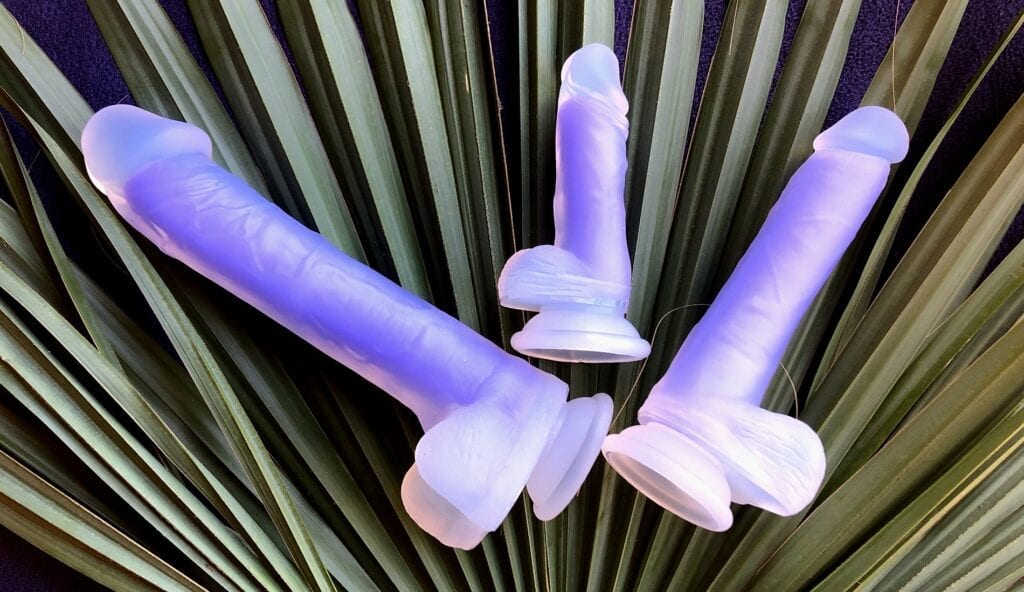 Luminous dildo review dual density silicone by Evolved 3 sizes palm blue
