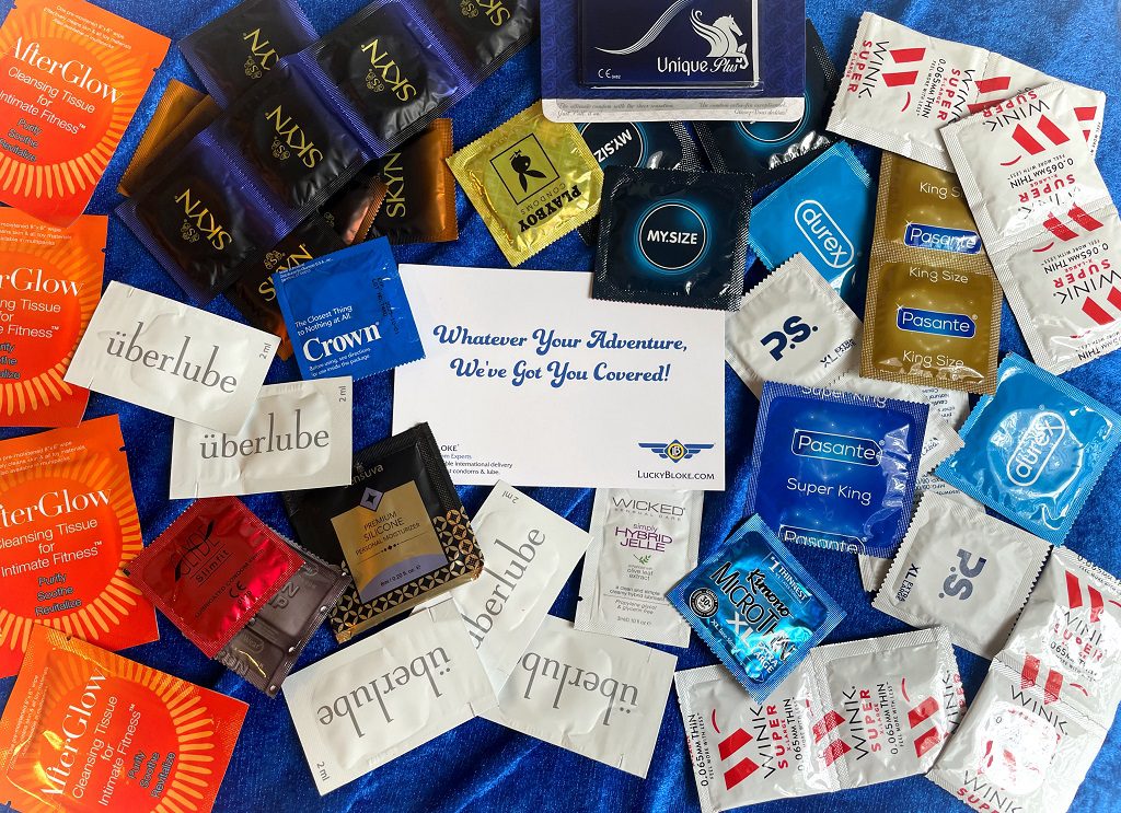 Lucky Bloke review, condom selection & lube packets for safe sex
