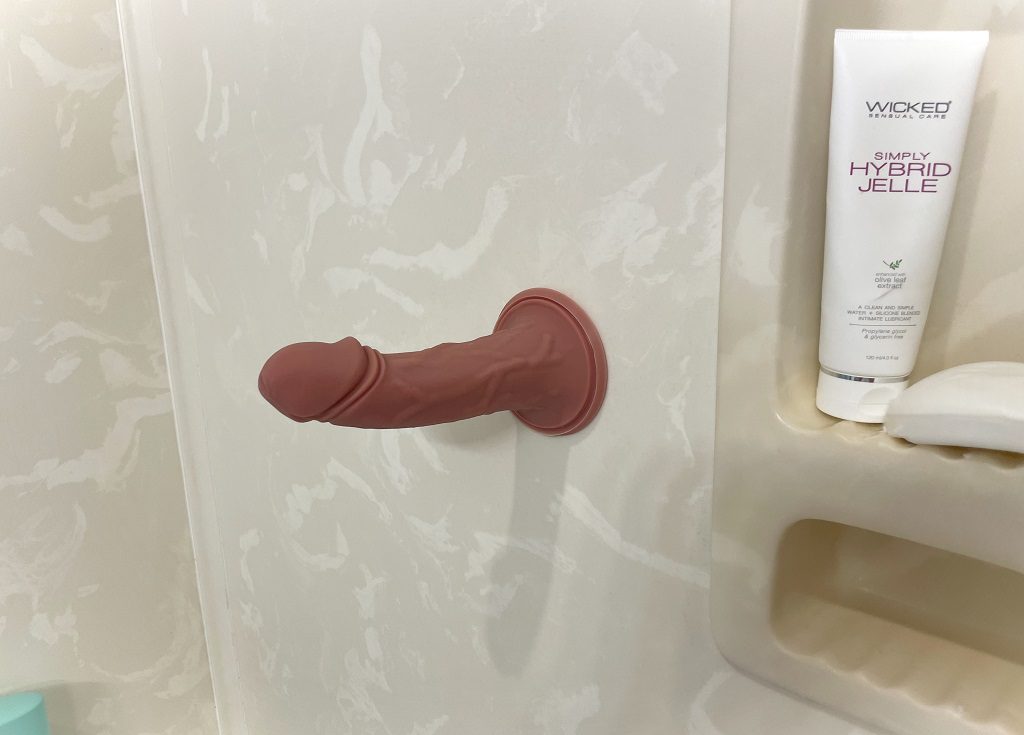 Pleasure Tailor Triarx dildo suction cup in shower