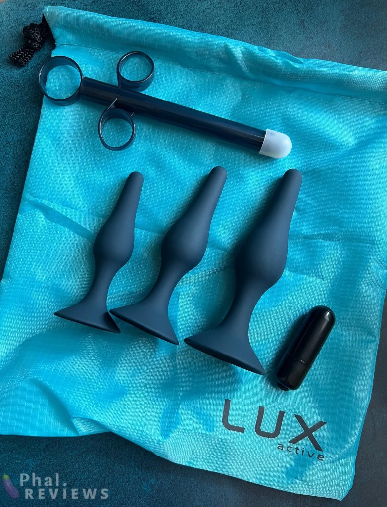 BMS Lux Active Equip Kit - 3 plugs, lube shooter, bullet vibrator, storage bag PR