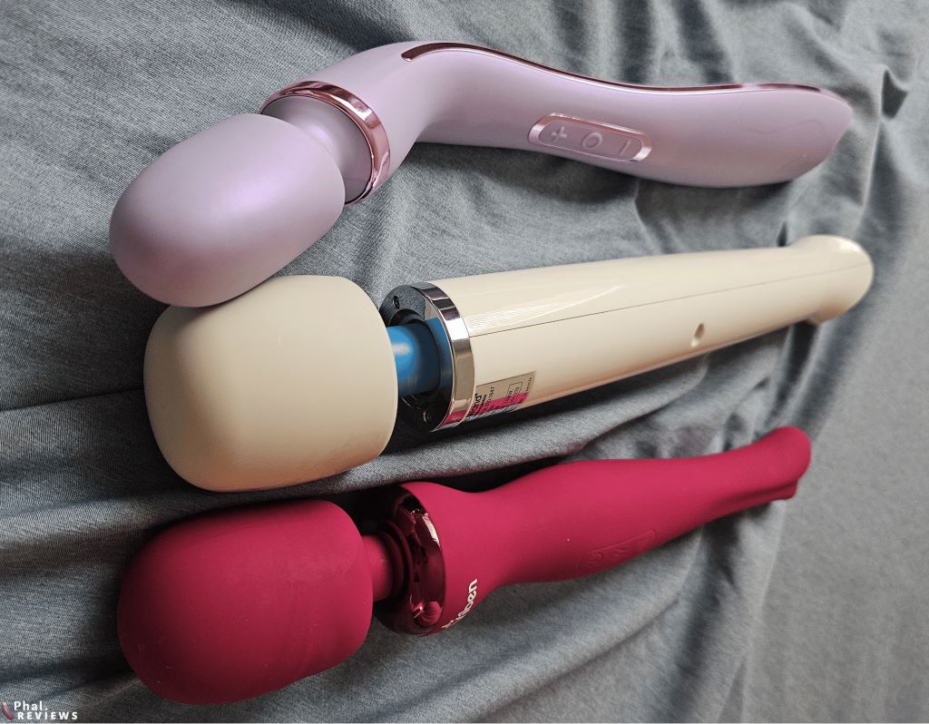Wellness Eternal Wand vibrator review - head size vs. Magic Wand Rechargeable and Viben Sultry massagers