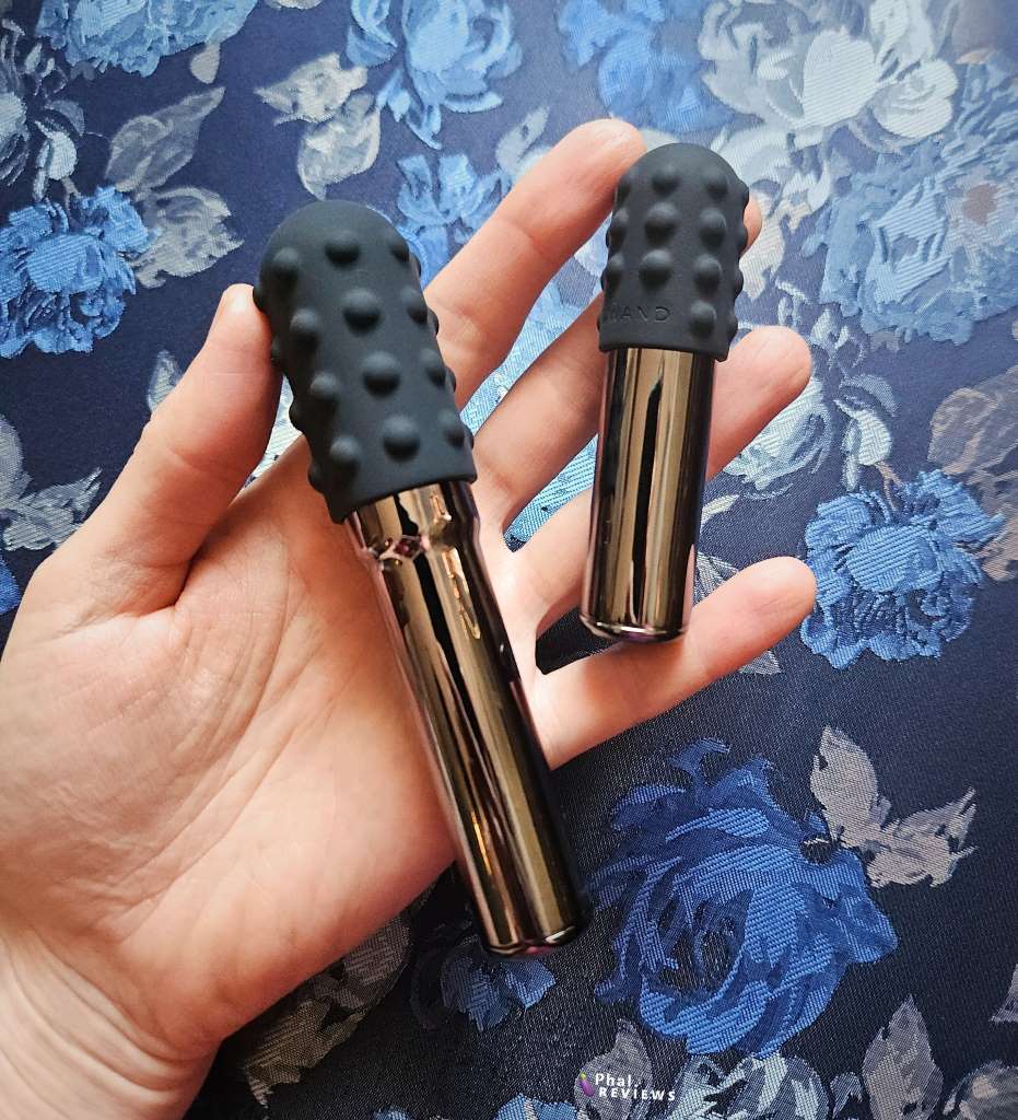 Le Wand Grand bullet vs. Le Wand Bullet vibrator size comparison in hand