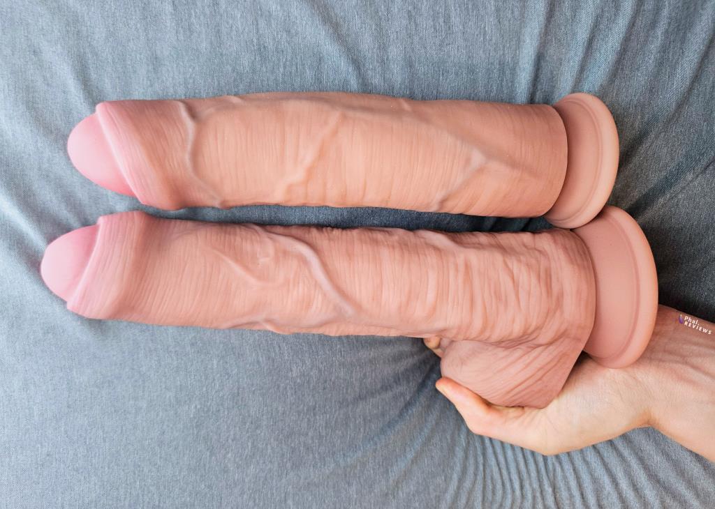 Curve Jock huge uncut dildos with foreskin - size vs. hand