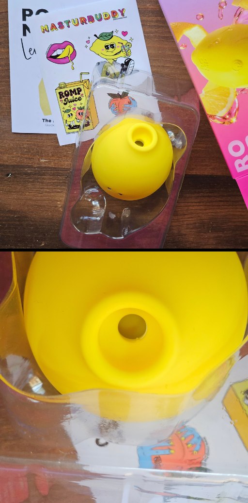 Romp Lemon Crush toy showing stickers and mouth closeup