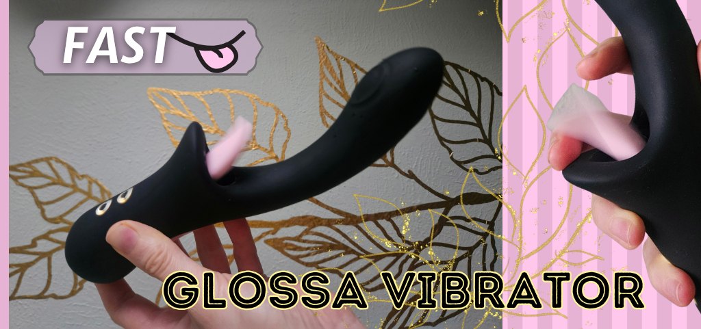 gLOSSA vibrator review image with 2 views of moving silicone tongue